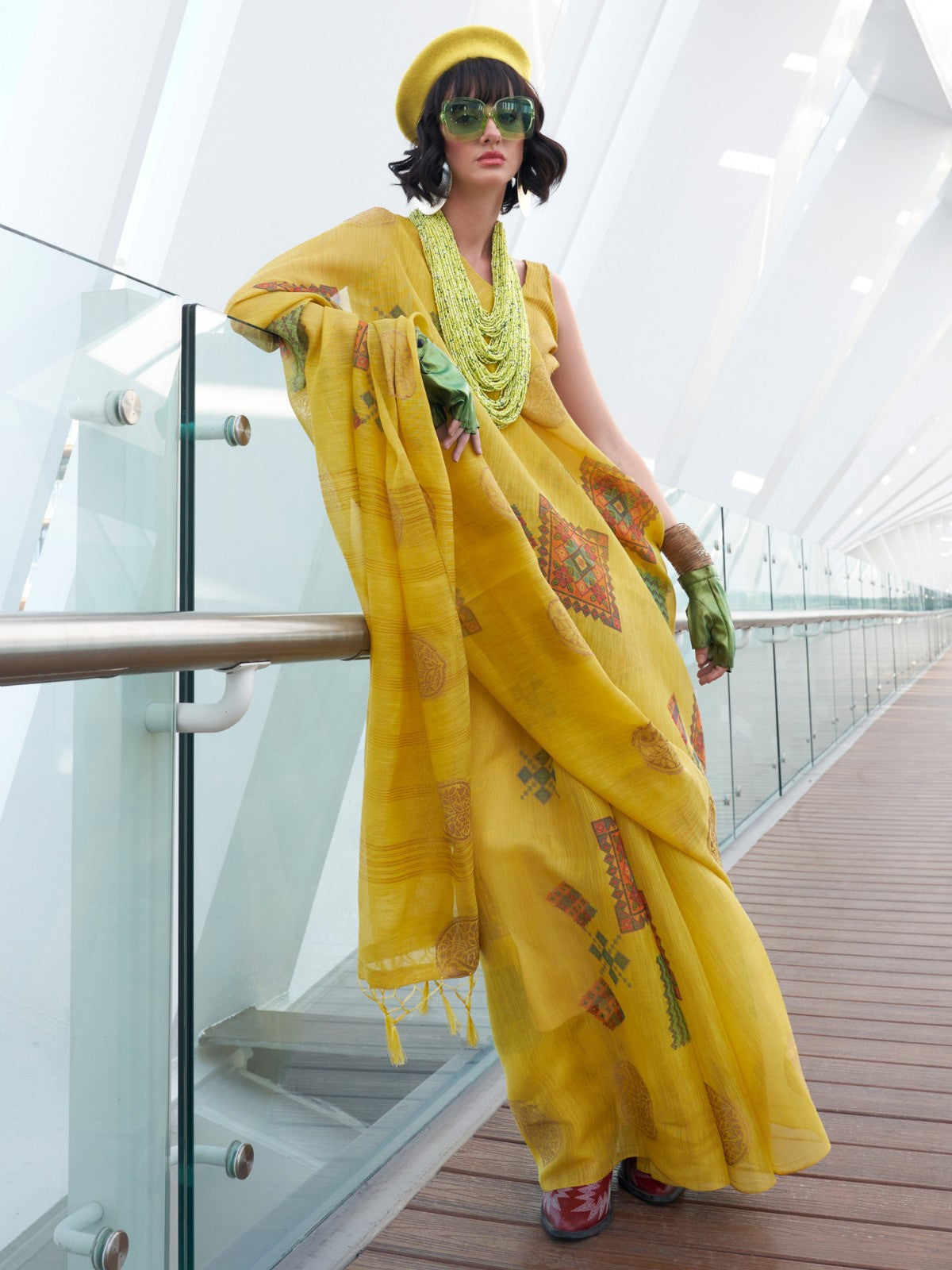 Honey Yellow Woven Tissue Silk Saree