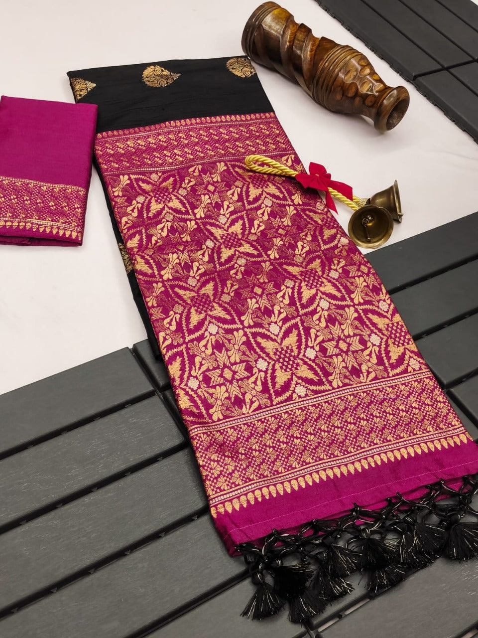 Jade Black Premium Tussar Silk Saree