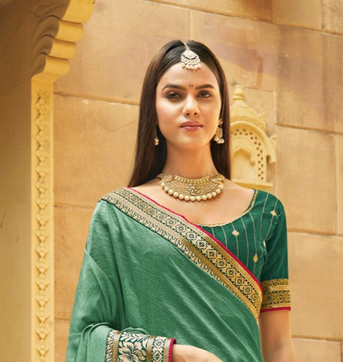 Jade Green Vichitra Silk Silk Saree