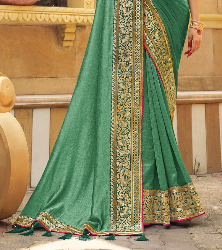 Jade Green Vichitra Silk Silk Saree