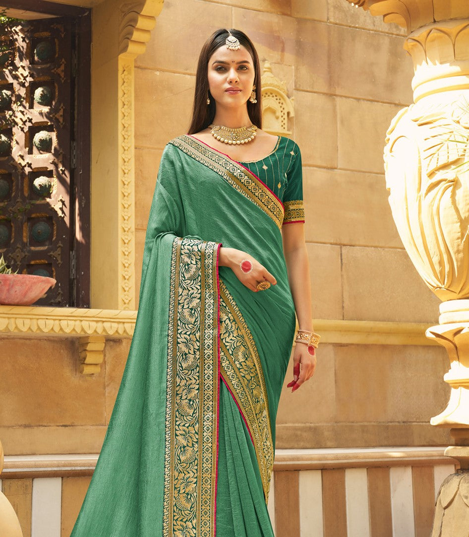 Jade Green Vichitra Silk Silk Saree