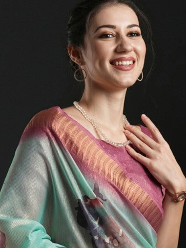Juniper Green Floral Organza Saree