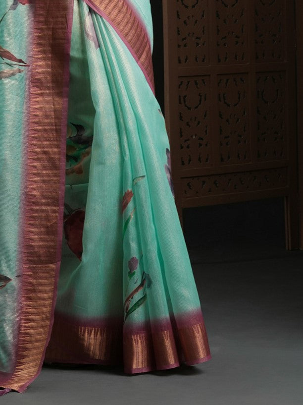 Juniper Green Floral Organza Saree