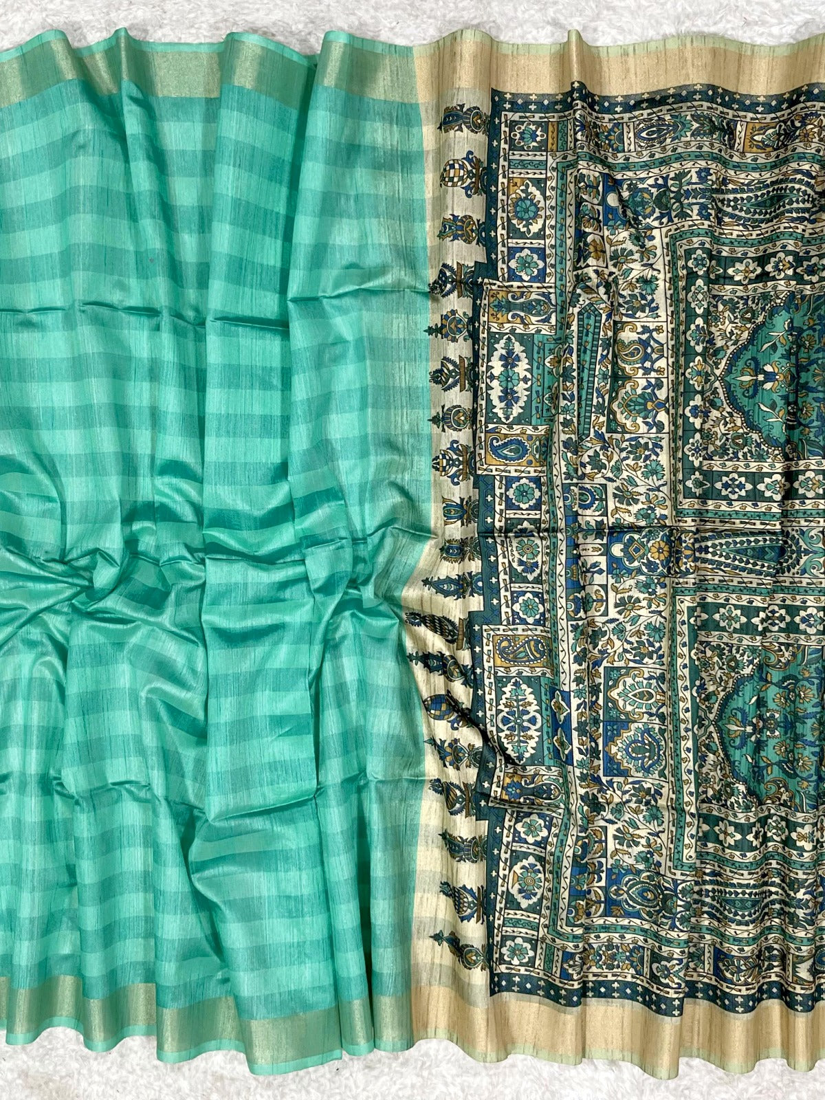 Jungle Green Premium Tussar Silk Saree