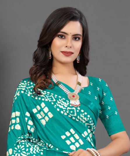 Jungle Green Printed Dola Silk Saree