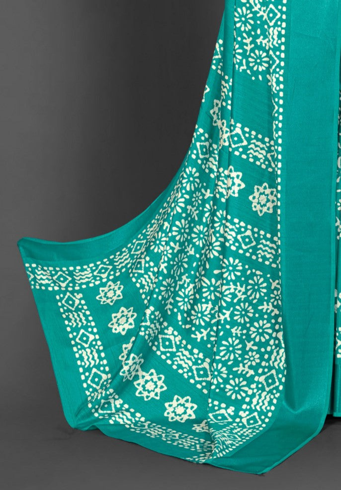 Jungle Green Printed Dola Silk Saree