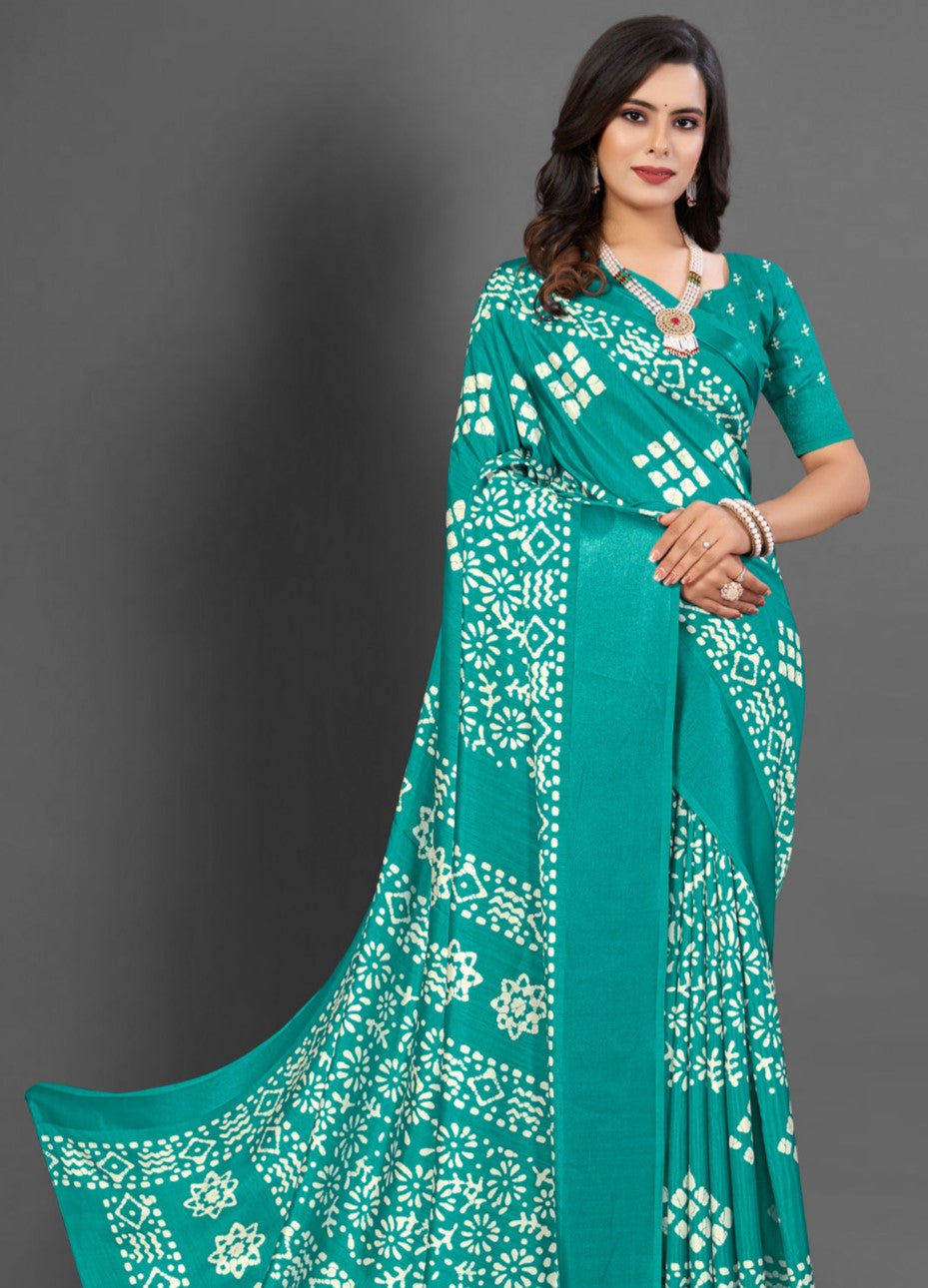 Jungle Green Printed Dola Silk Saree