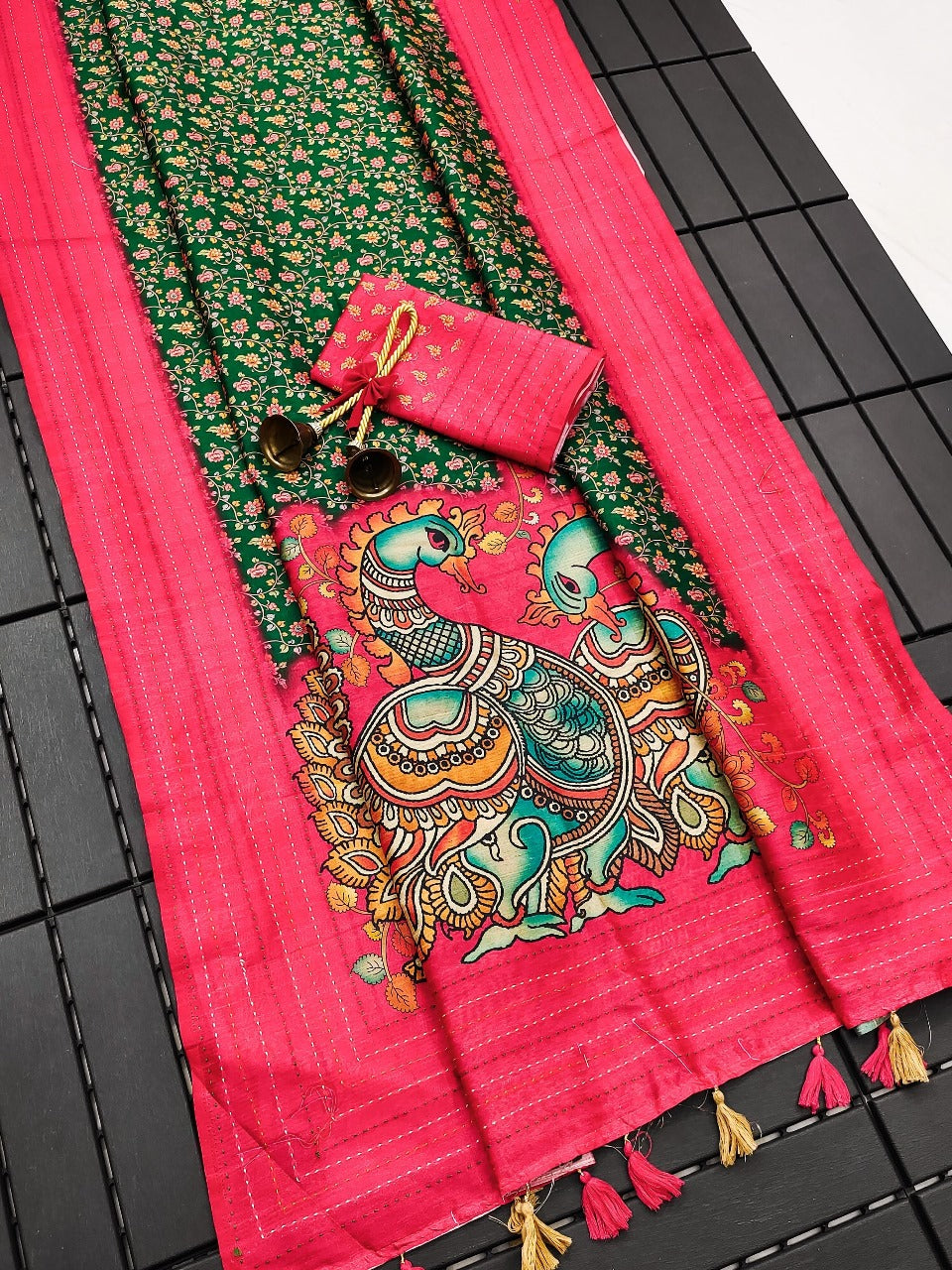 Leaf Green Premium Tussar Silk Saree