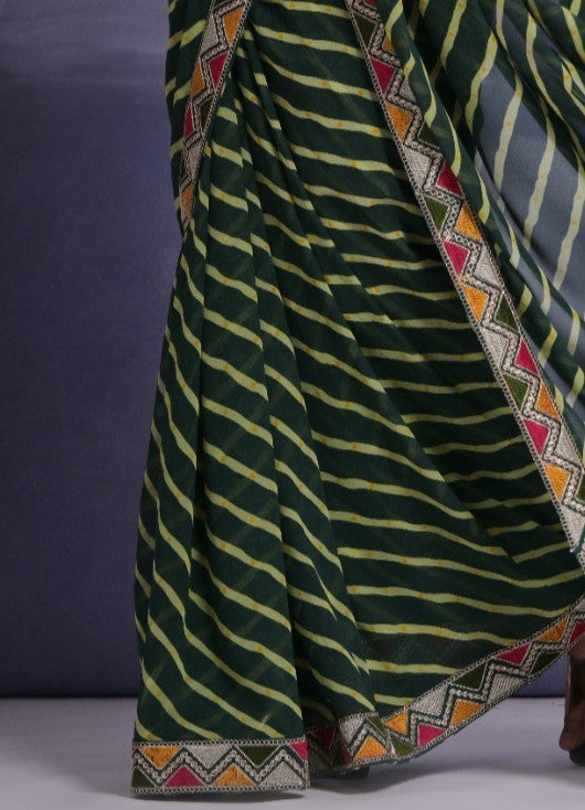 Leaf Green Leheriya Georgette Saree
