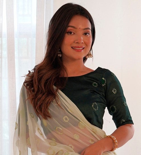 Light Green Sequins Georgette Saree
