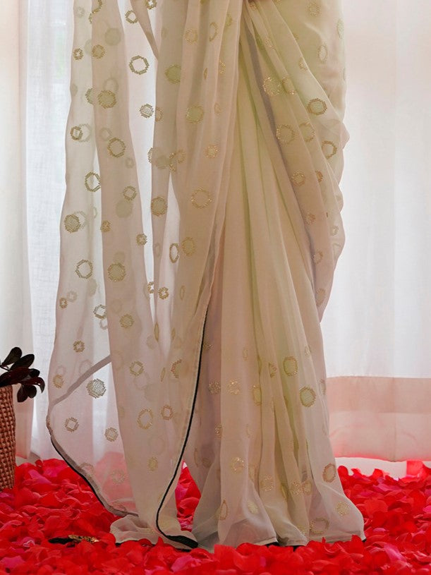 Light Green Sequins Georgette Saree