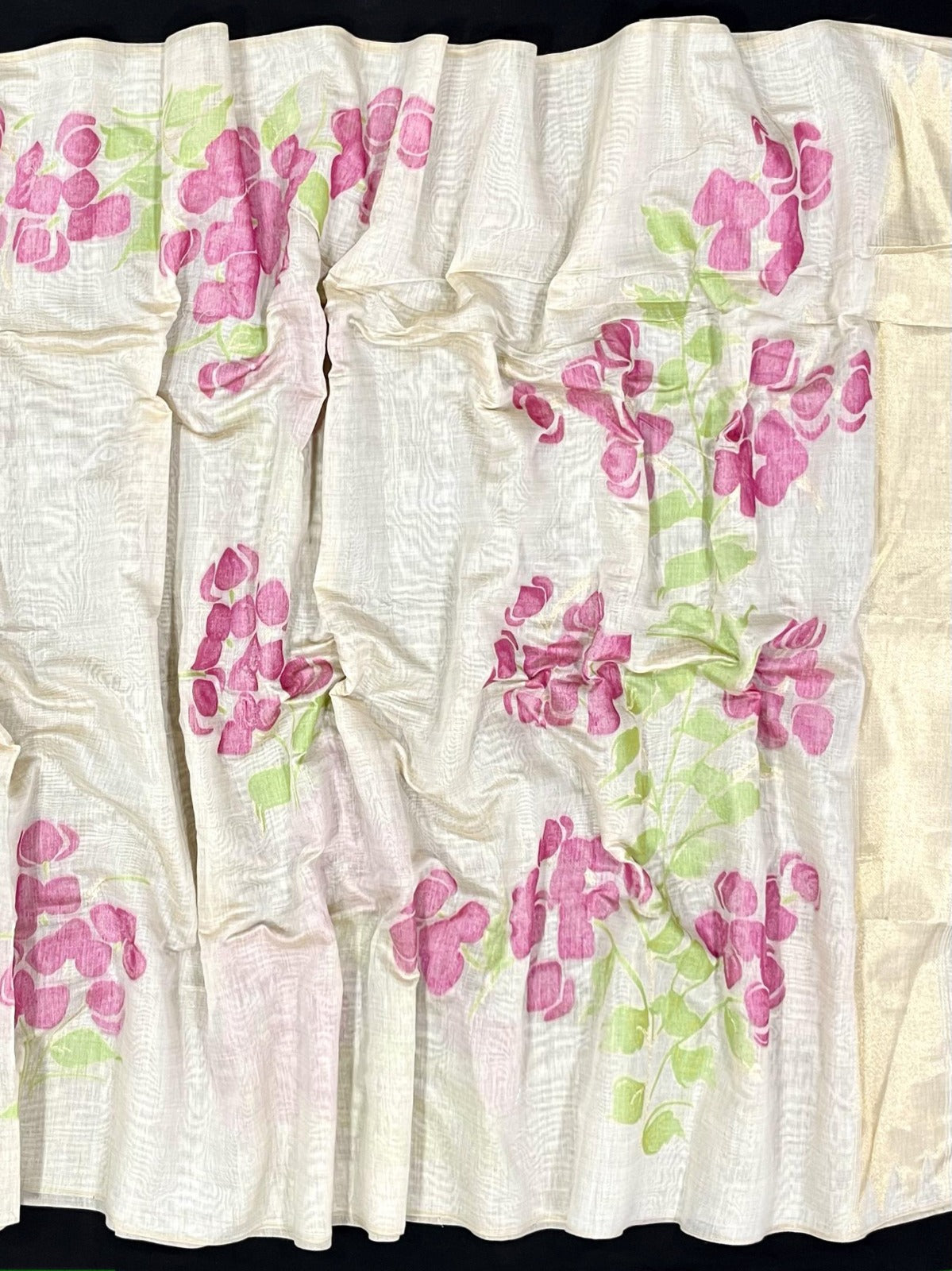 Linen White & Pink Premium Muga Cotton Saree