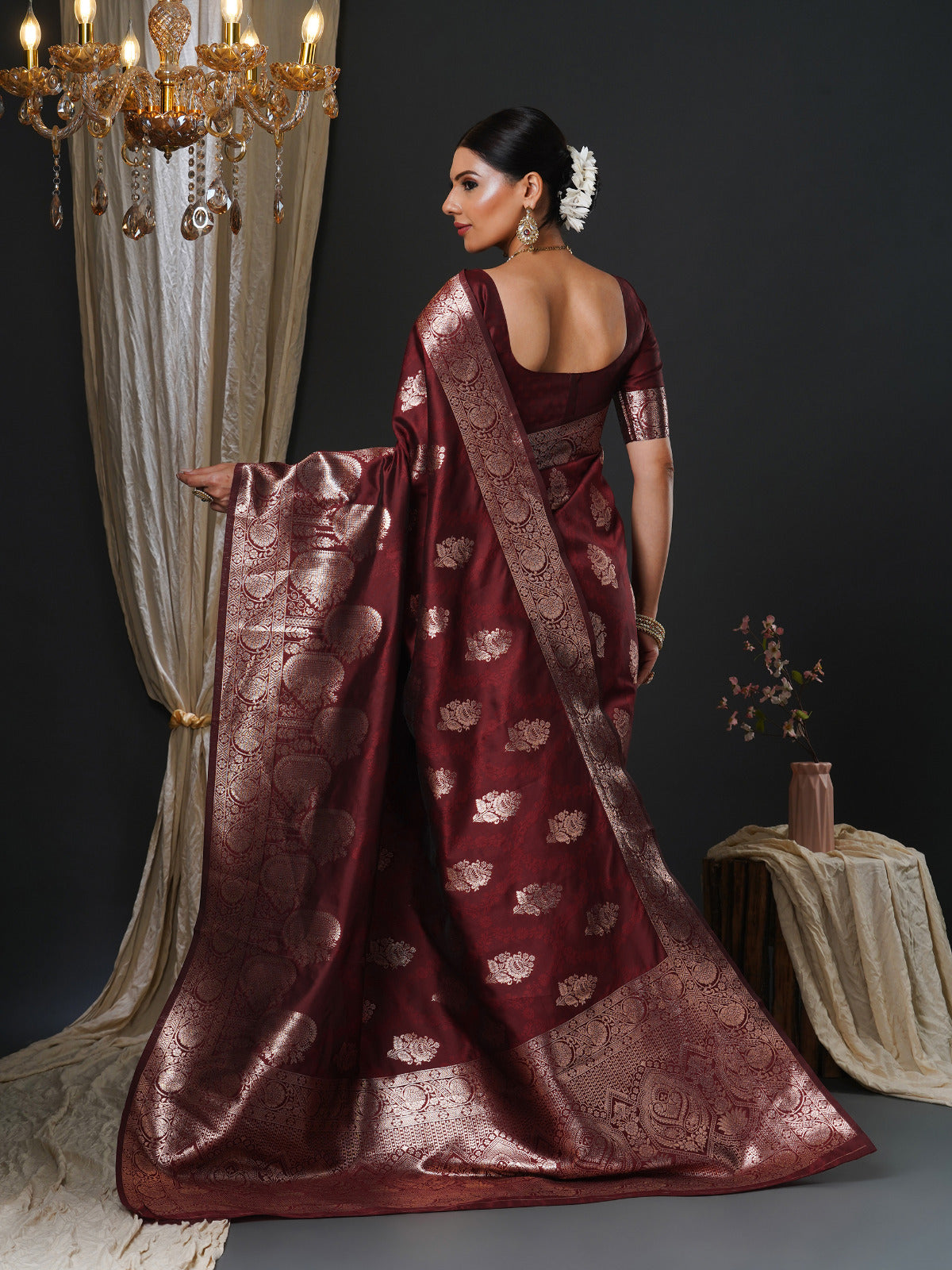 Lipstick Red Woven Banarasi Silk Saree
