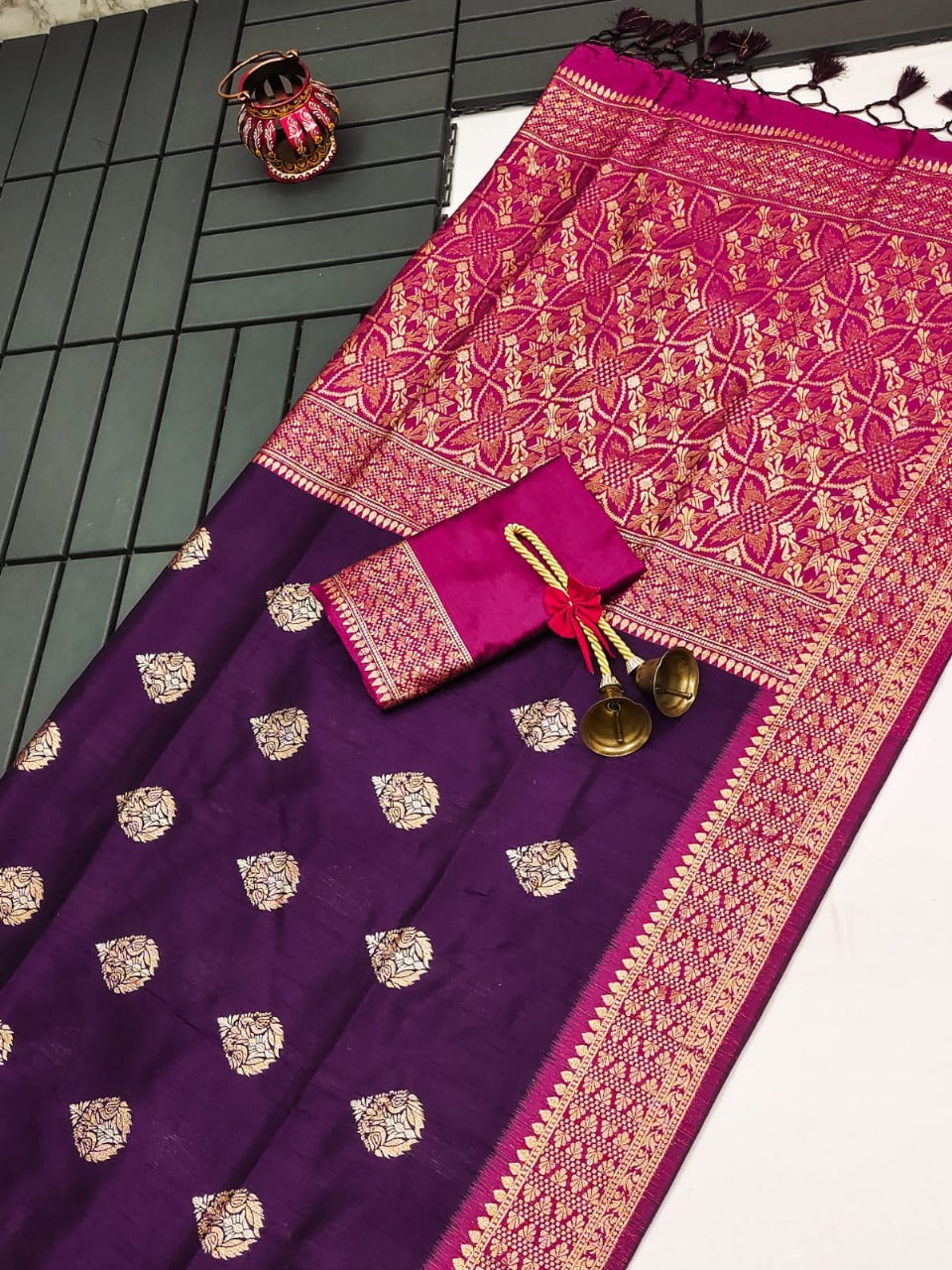 Lollipop Violet Premium Tussar Silk Saree