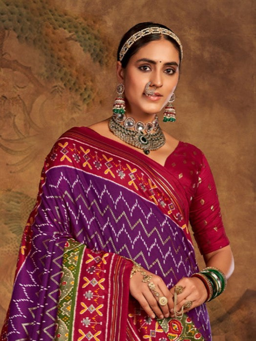 Lollipop Violet Patola Tussar Silk Saree