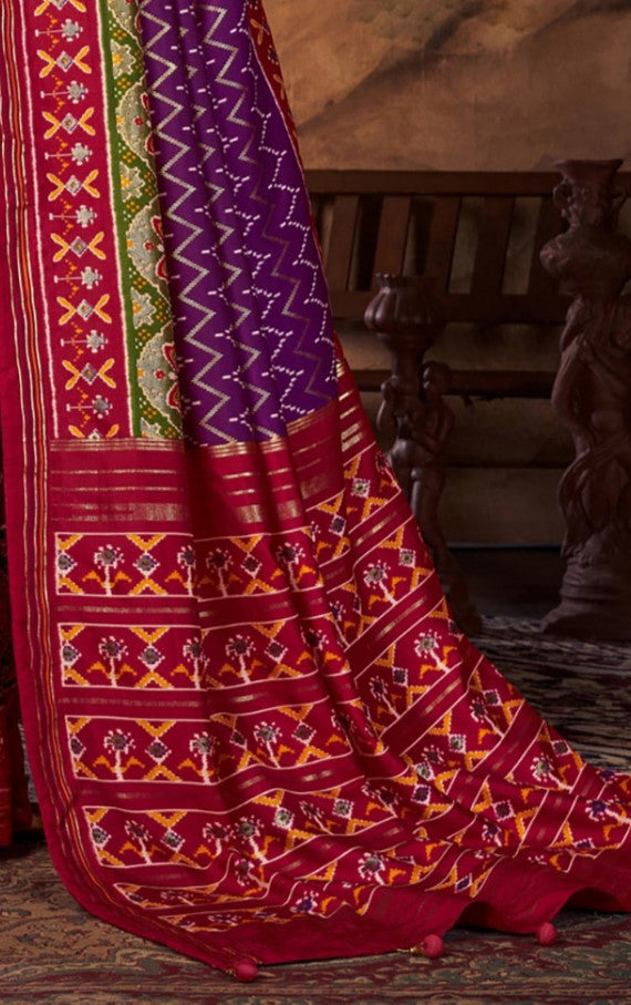 Lollipop Violet Patola Tussar Silk Saree