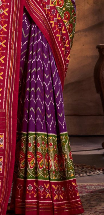 Lollipop Violet Patola Tussar Silk Saree
