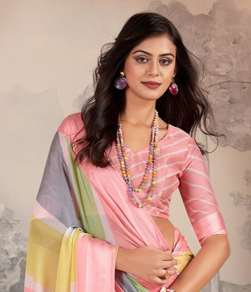 Lotus Pink Printed Chiffon Leheriya Saree