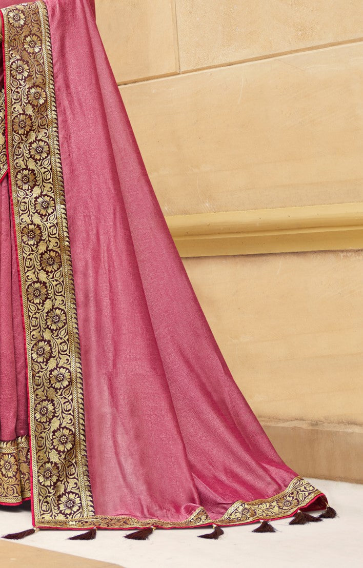 Lotus Pink Vichitra Silk Silk Saree
