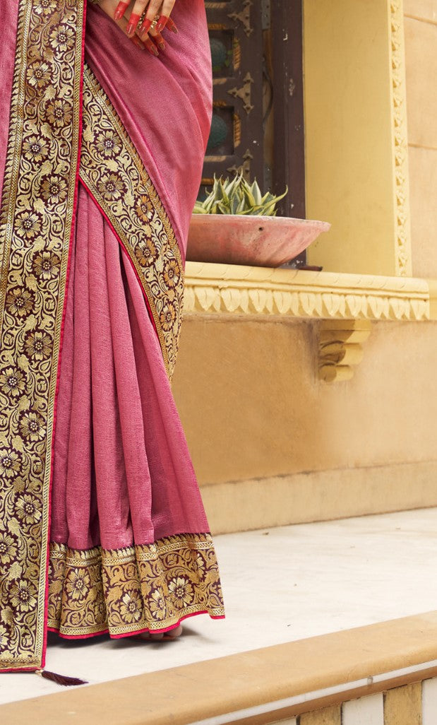 Lotus Pink Vichitra Silk Silk Saree