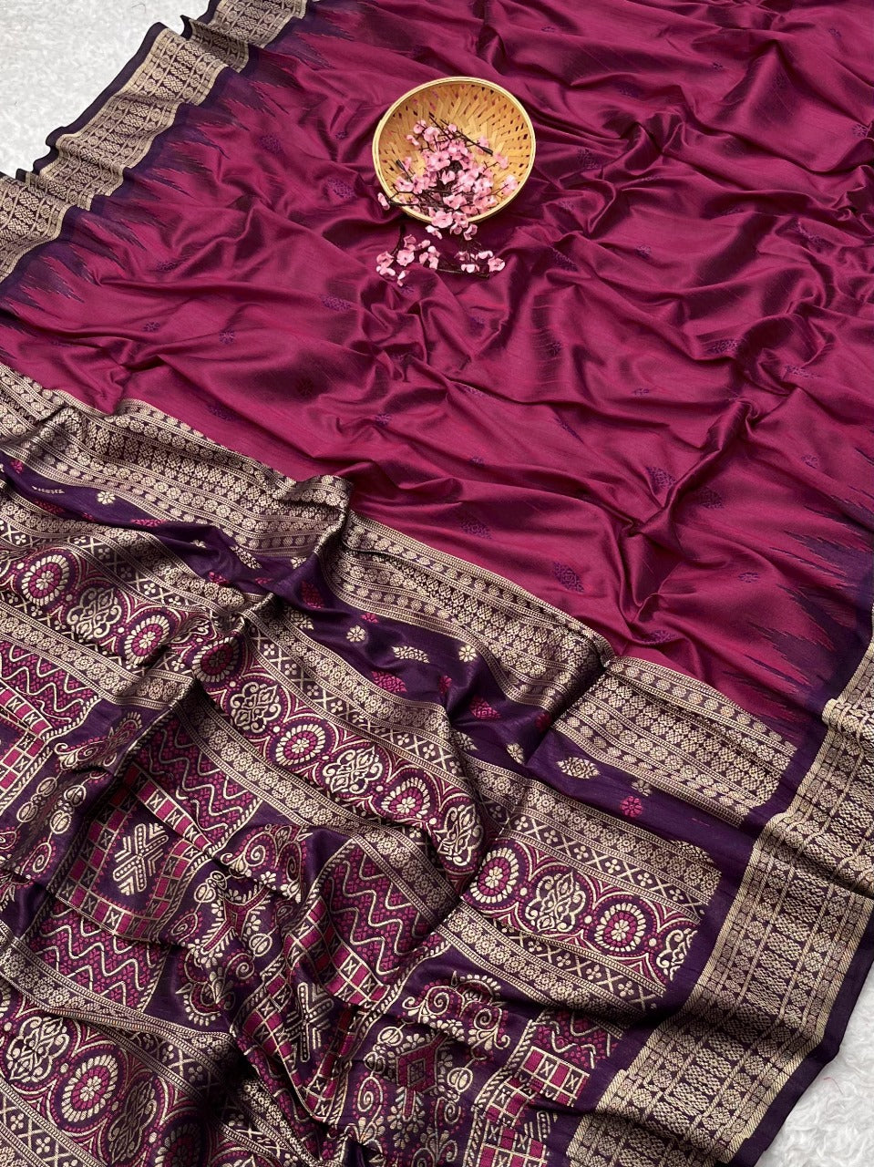 Maroon Desi Tussar Silk Saree