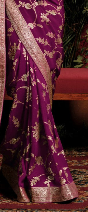 Maroon Woven Banarasi Mulberry Silk Saree