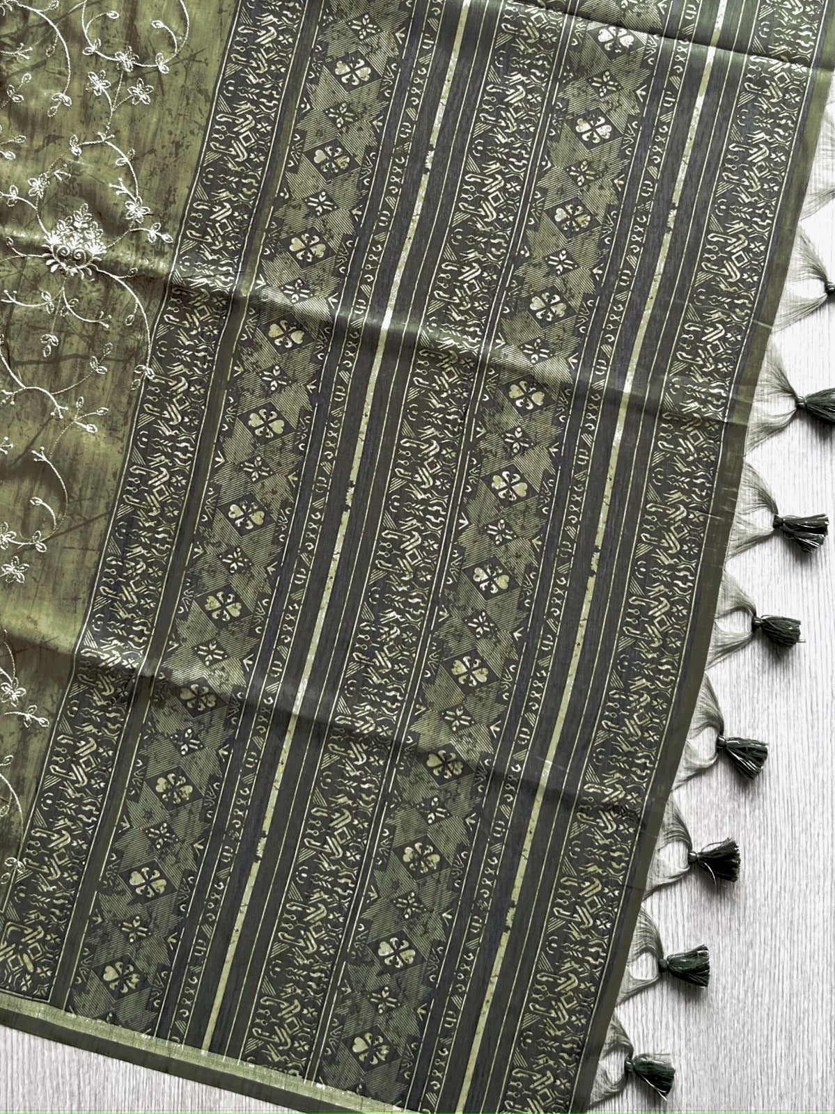 Moss Green Premium Tussar Silk Saree