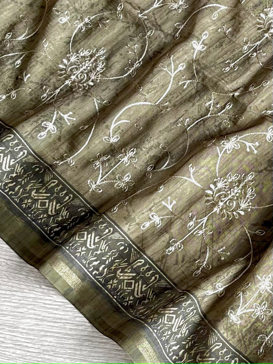 Moss Green Premium Tussar Silk Saree