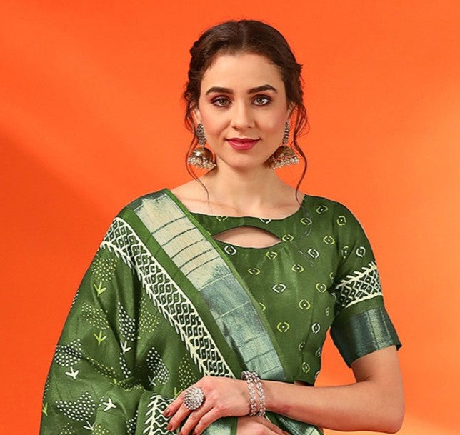 Moss Green Cotton Silk Saree