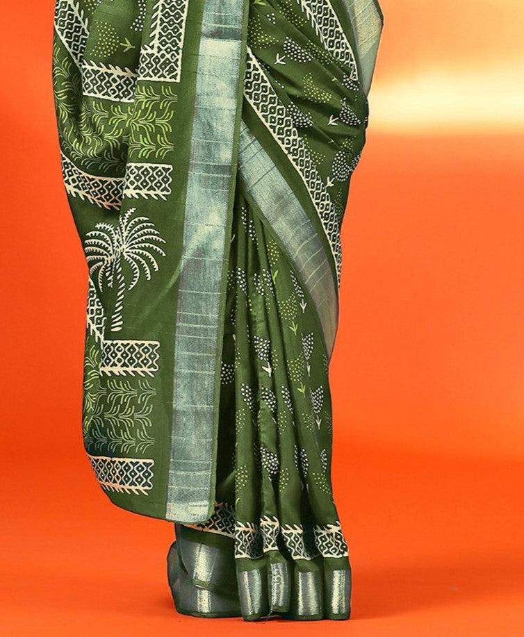Moss Green Cotton Silk Saree