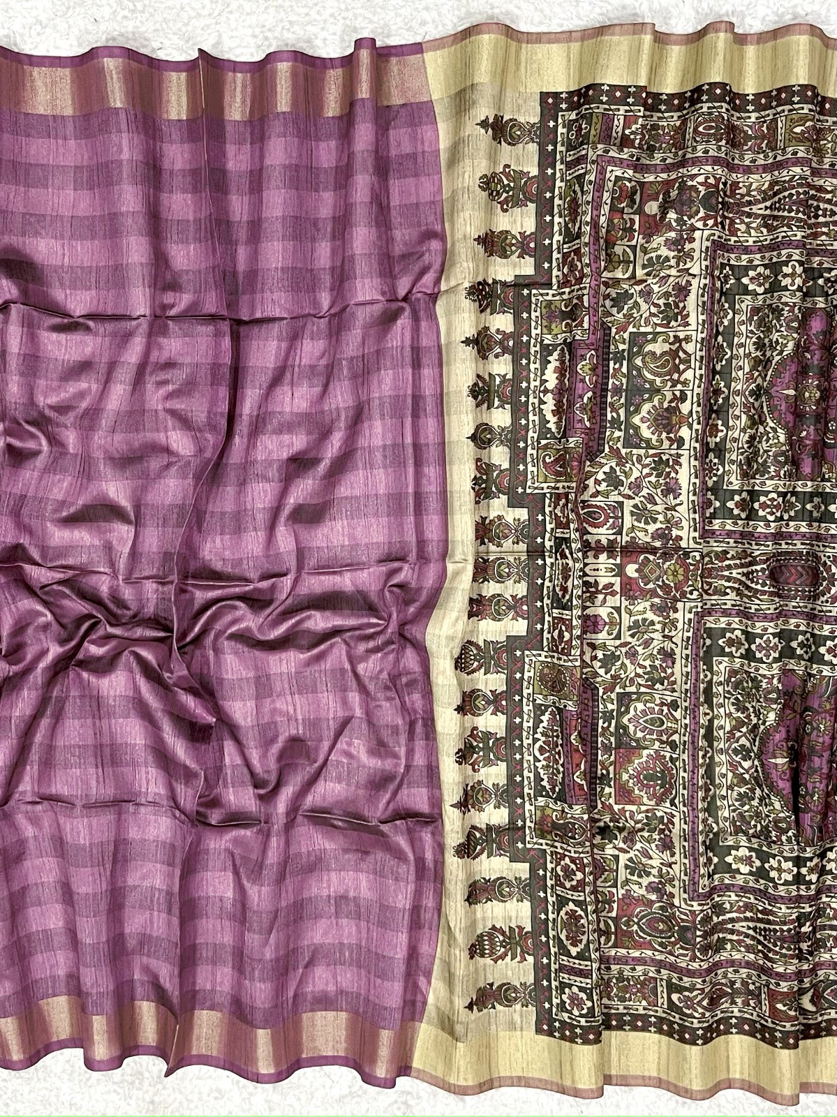 Mulberry Violet Premium Tussar Silk Saree