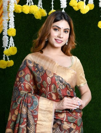 Multicolor Printed Cotton Linen Saree