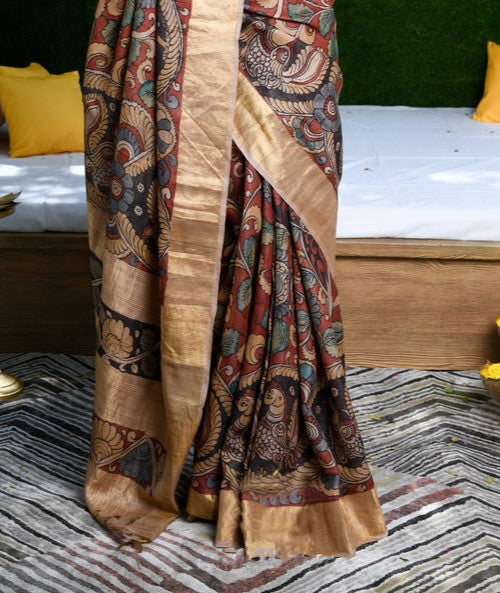 Multicolor Printed Cotton Linen Saree