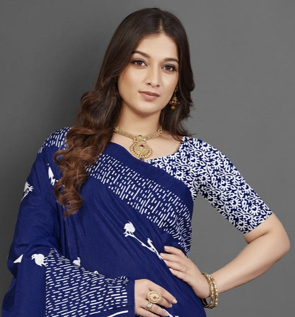 Navy Blue Dola Silk Saree