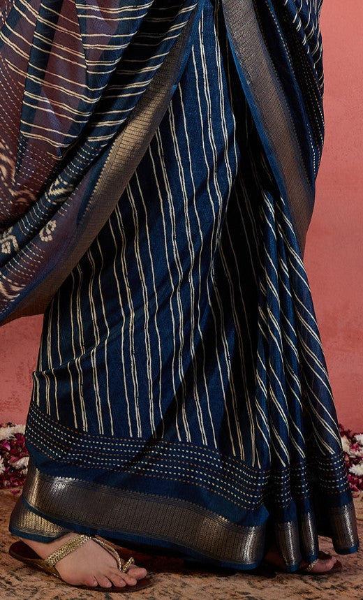 Navy Blue Sungudi Silk Saree
