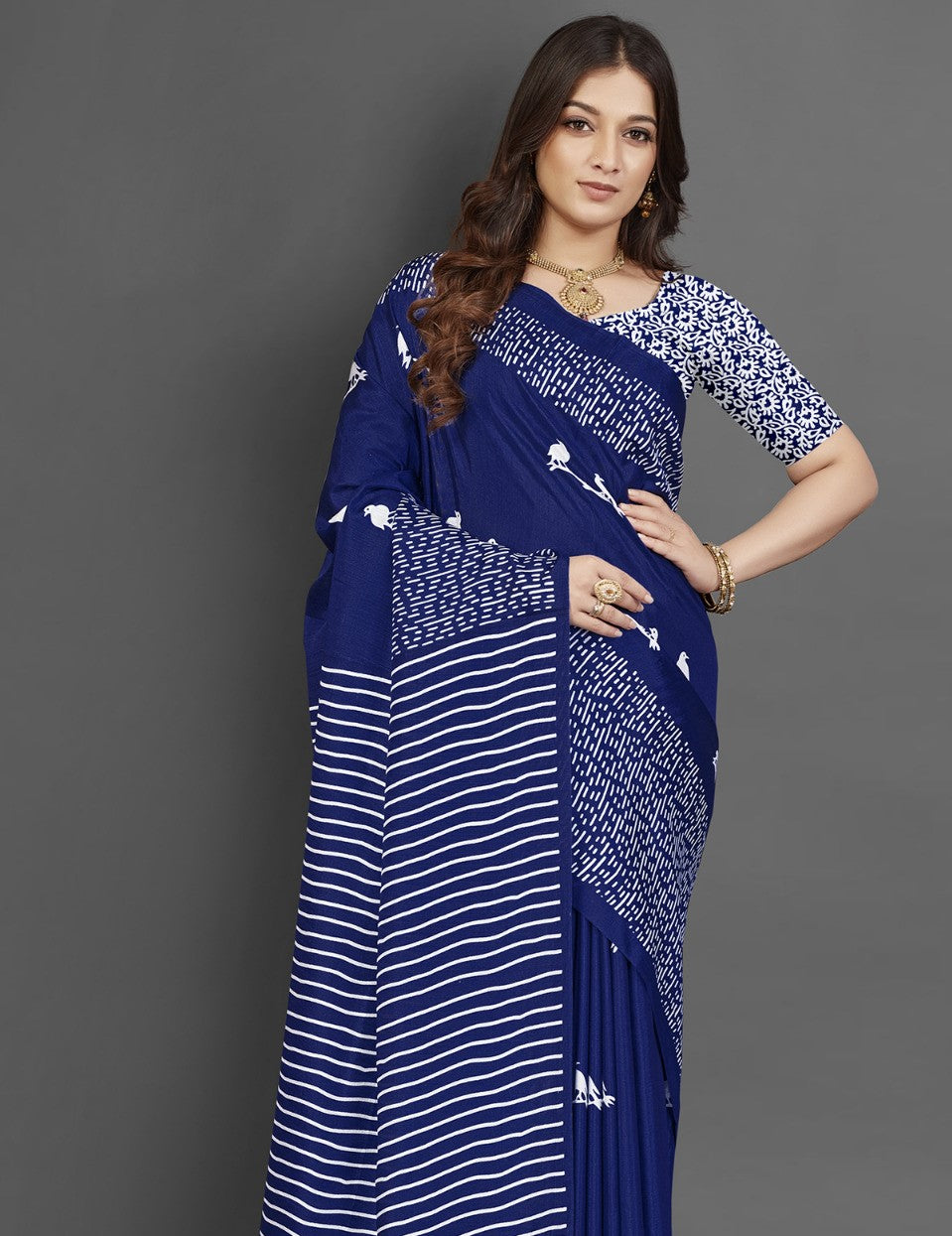 Navy Blue Dola Silk Saree