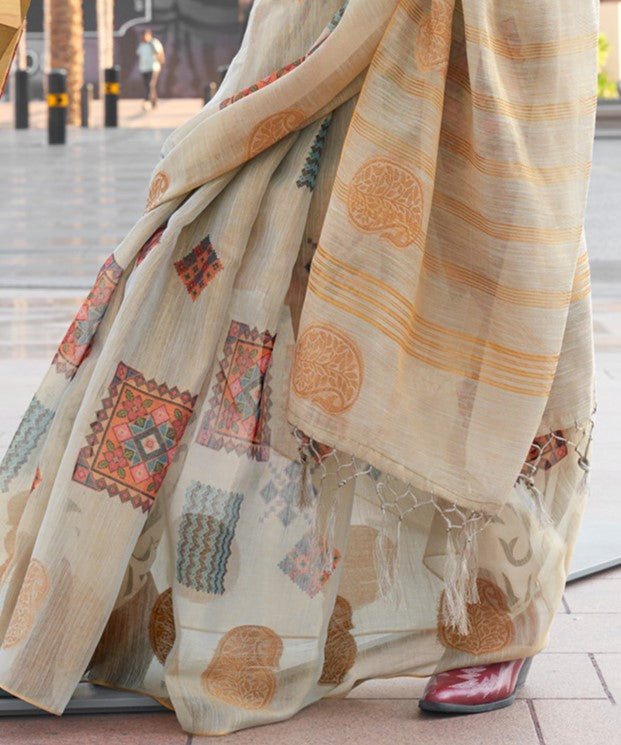 Oat Brown Woven Tissue Silk Saree