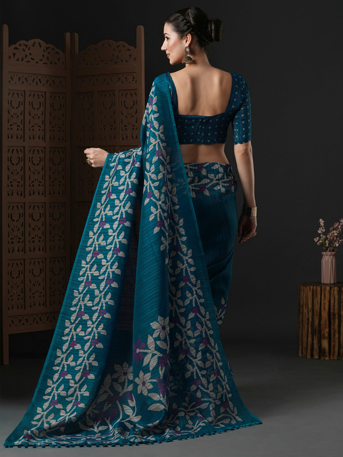 Ocean Blue Printed cotton Saree
