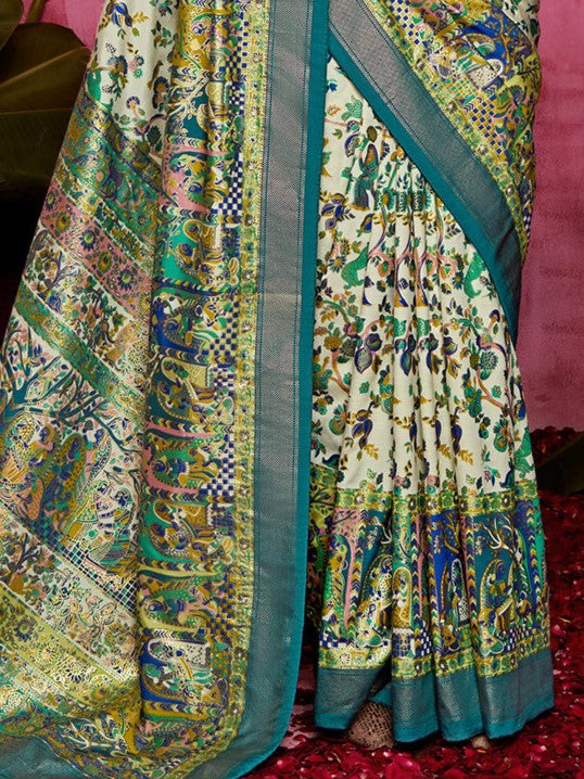Ocean Green Tussar Silk Sungudi Saree