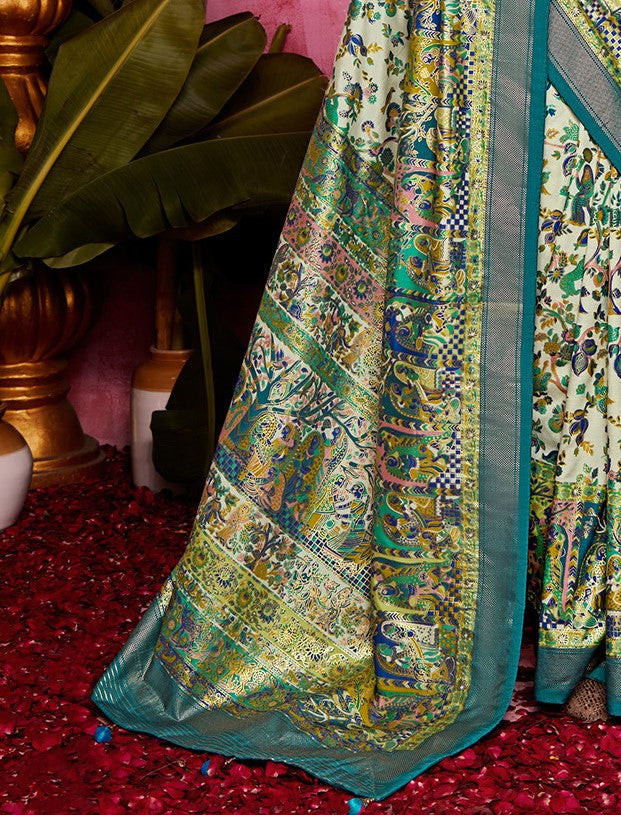 Ocean Green Tussar Silk Sungudi Saree