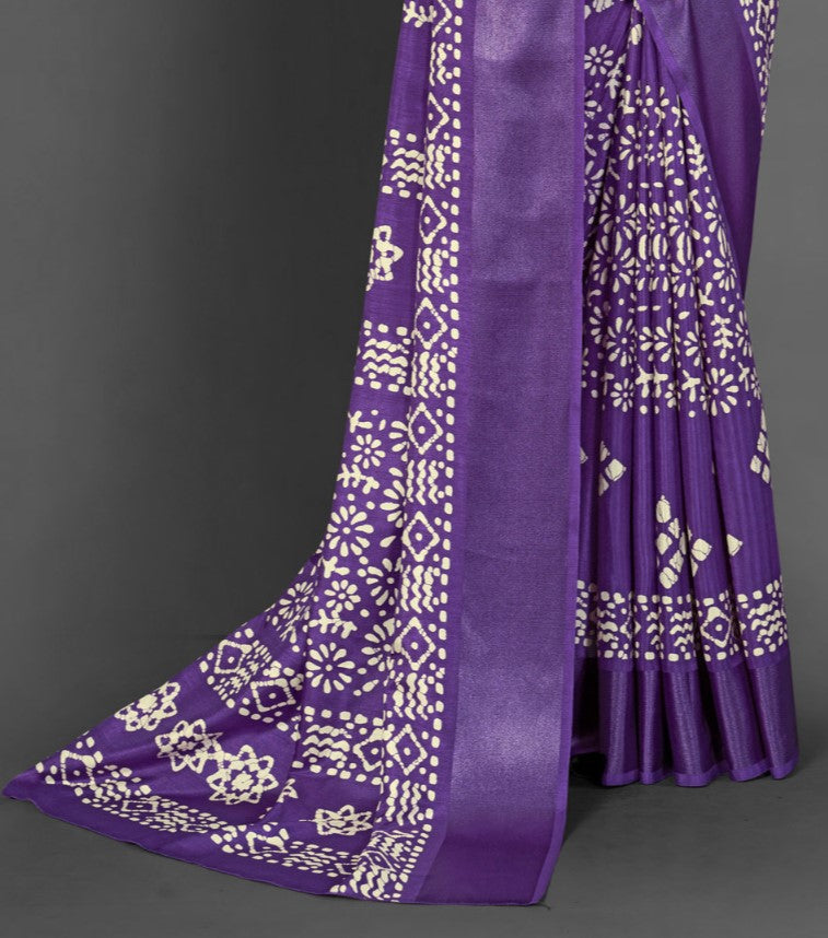 Orchid Violet Printed Dola Silk Saree