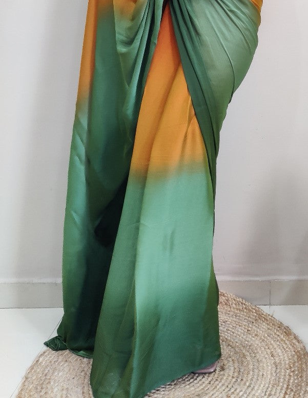 Orange & Green Printed Nylon Saree