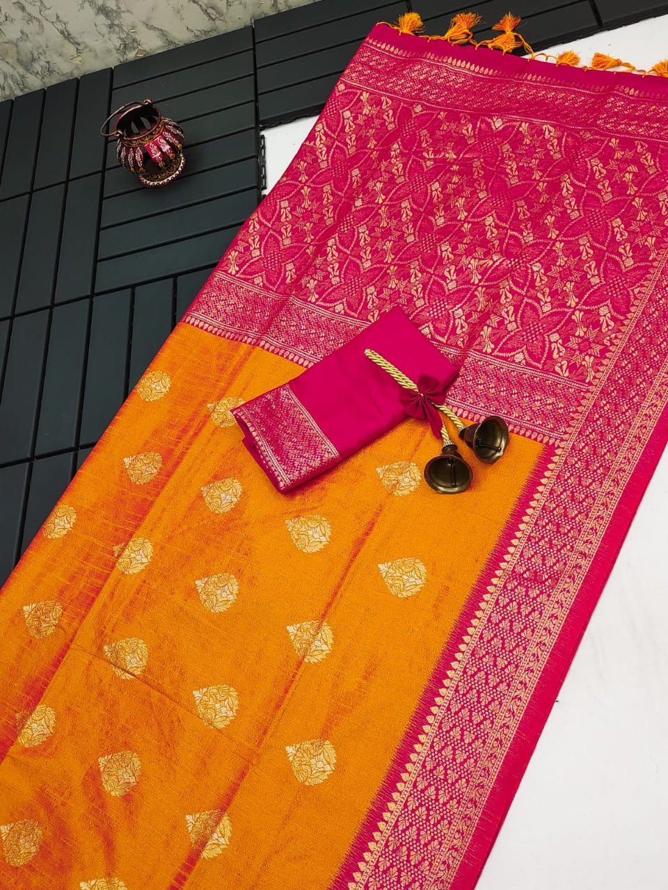 Papaya Yellow Premium Tussar Silk Saree