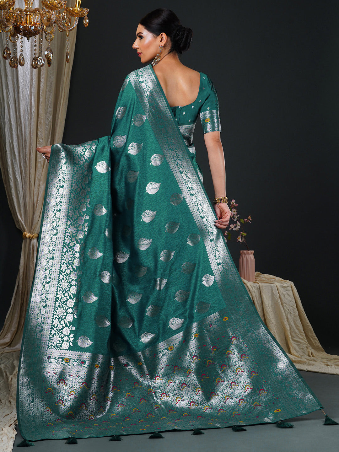 Parakeet Green Woven Banarasi Silk Saree