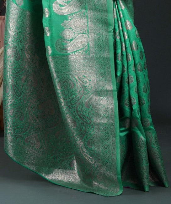 Parrot Green Woven Banarasi Silk Saree