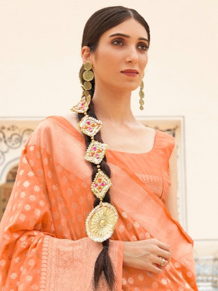 Peach Woven Kanjivaram Saree