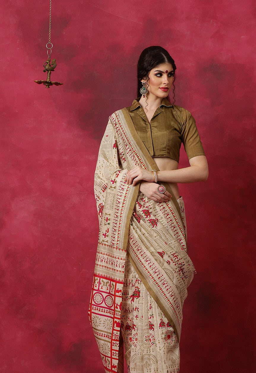 Peanut Brown Bhagalpuri Silk Saree