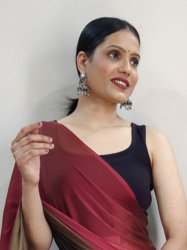 Pink & Brown Printed Nylon Saree
