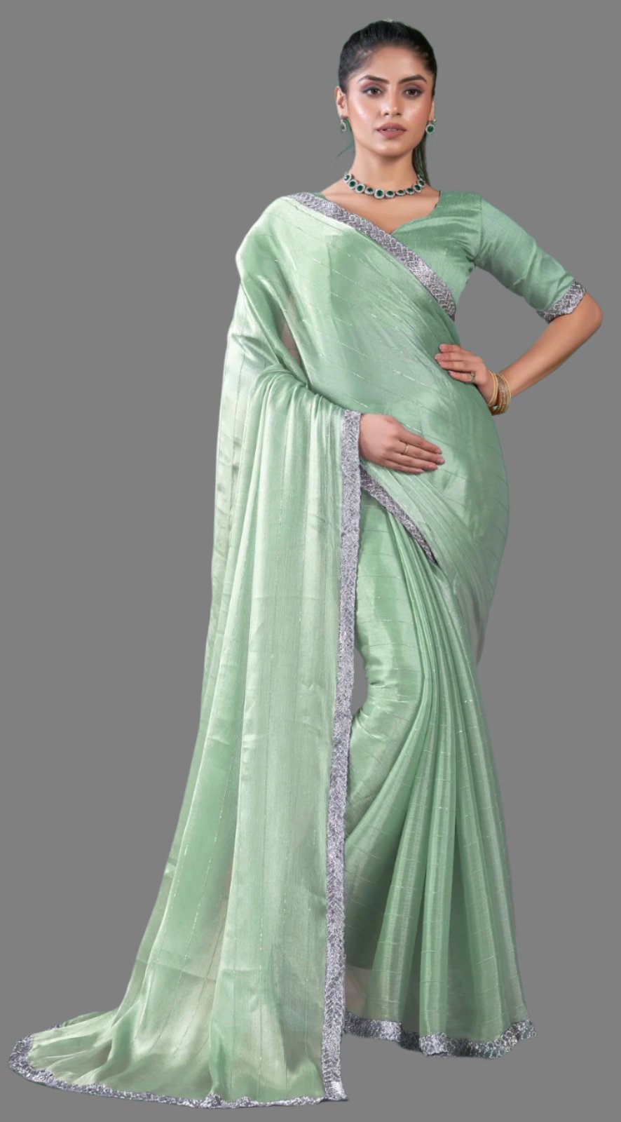 Pista Green Chiffon Silk Saree