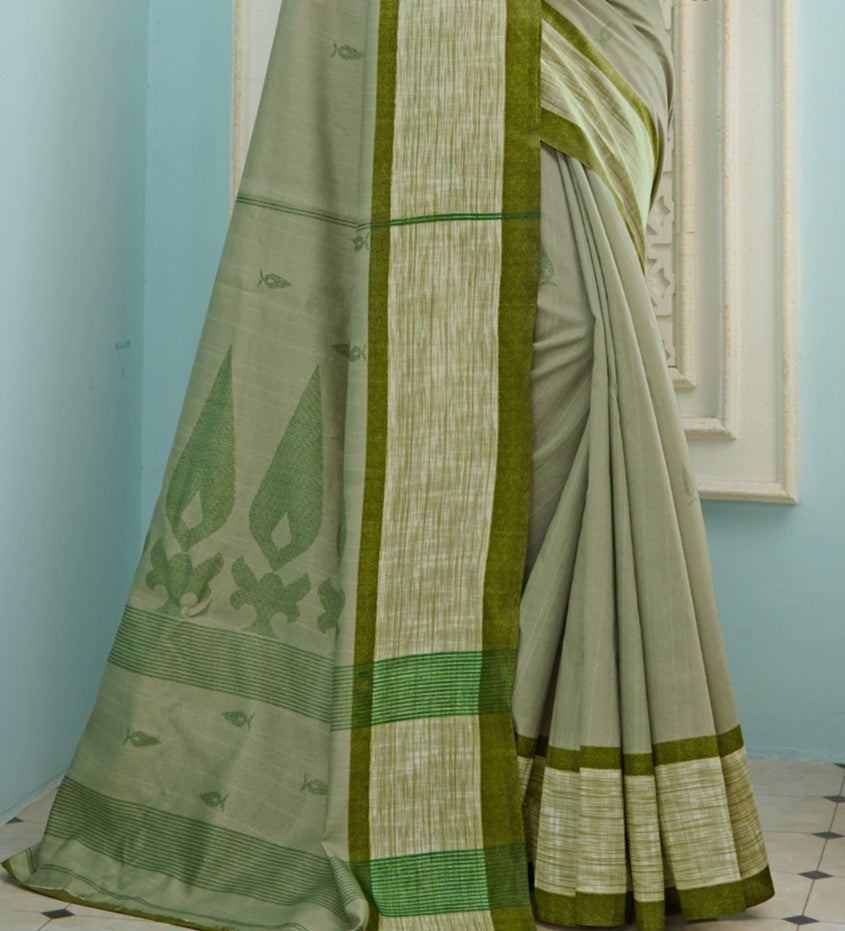 Pista Green Printed Bhagalpuri Silk Saree